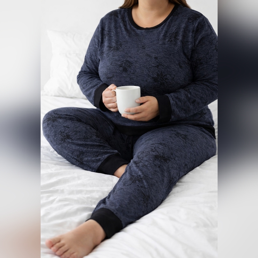 NWT Go Comfy Blue Marled Pajama Set - Lightweight & Soft - Size XL